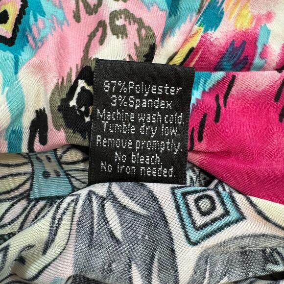 WinWin Wide Leg Palazzo Pants S/M Flowy Stretchy Pink Blue Artsy Hippie Boho - Picture 7 of 12